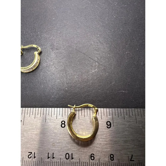 CZ huggie hoop earrings in yellow gold over sterling silver187 - Picture 9 of 11